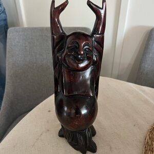 Vintage Qing Chinese Wooden Laughing Buddha Budai Statue Carving Sculpture